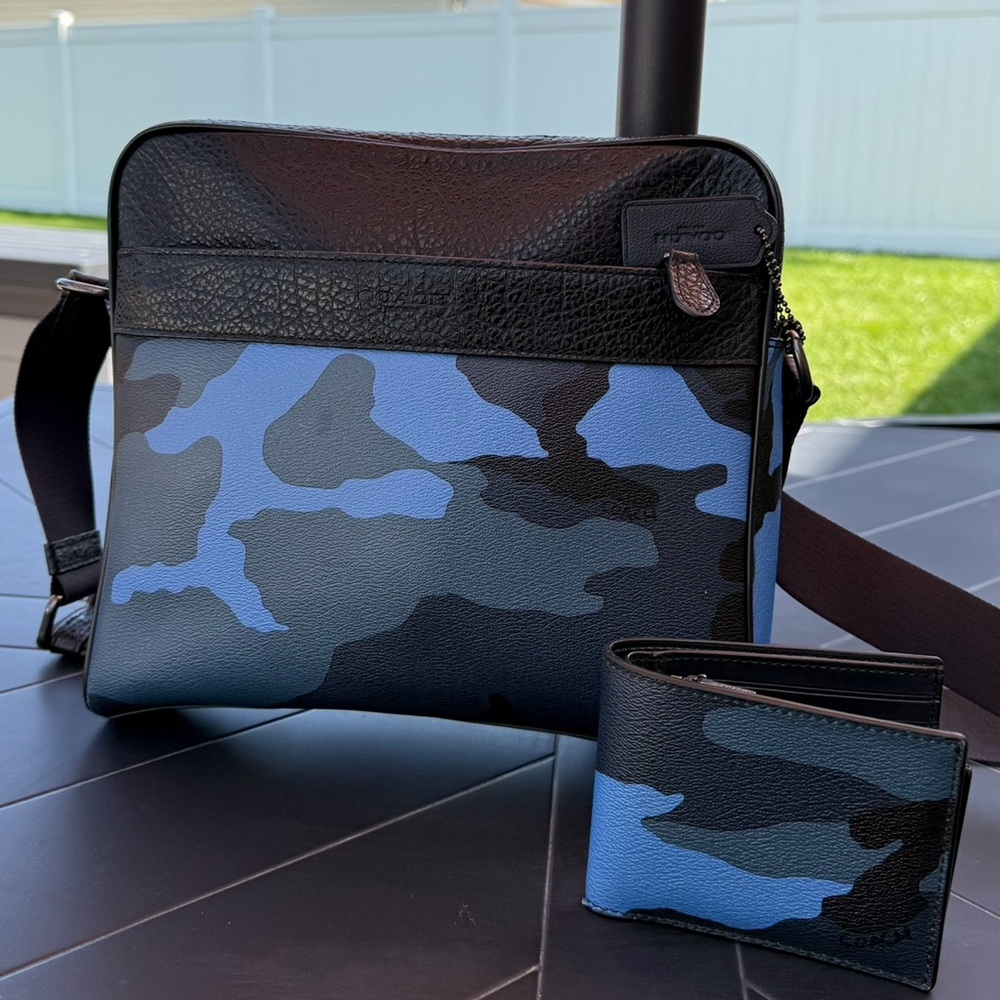 Coach Black and Blue Camouflage Messenger Bag/